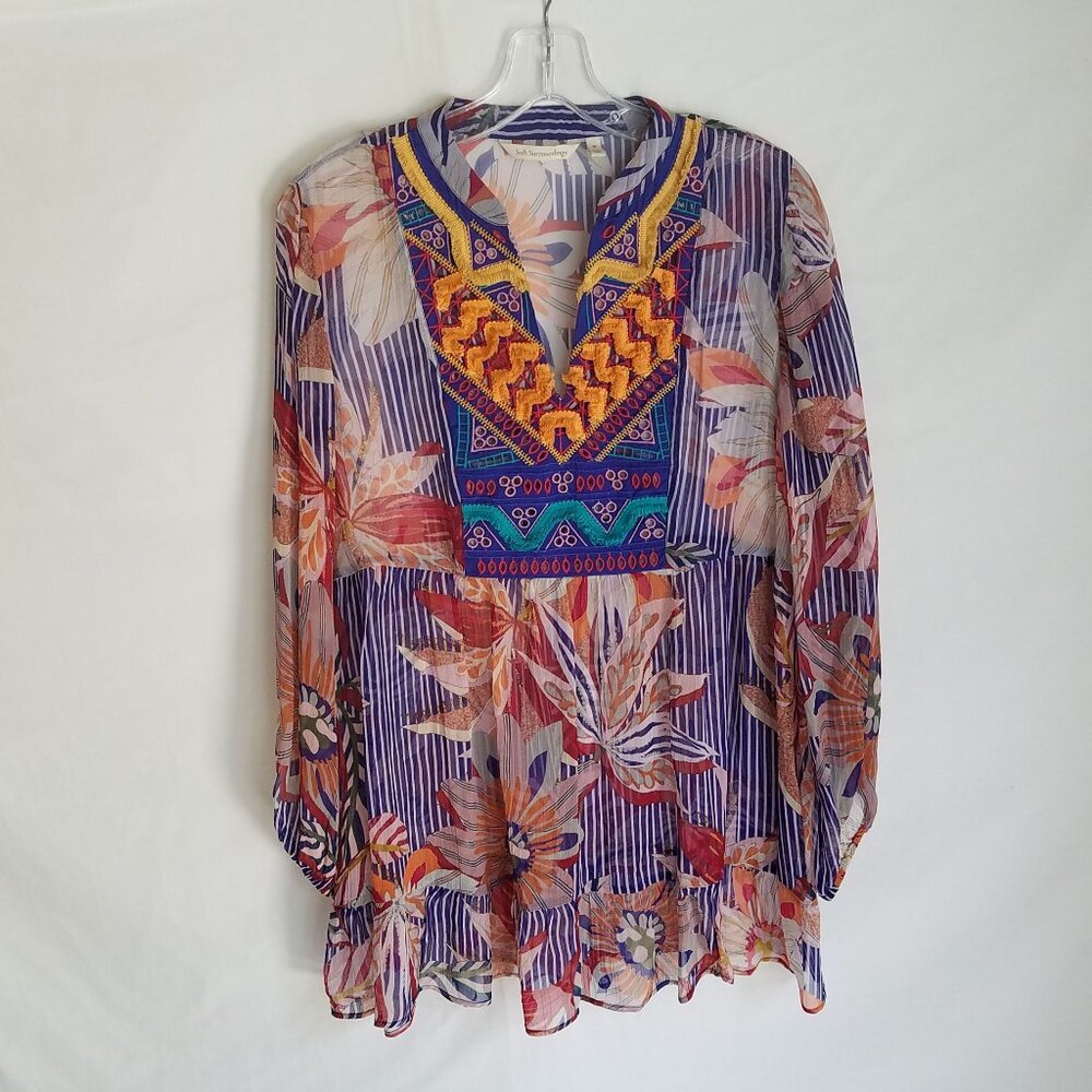 Soft Surroundings Tory Tunic Blouse Sheer Floral Women's Size Medium